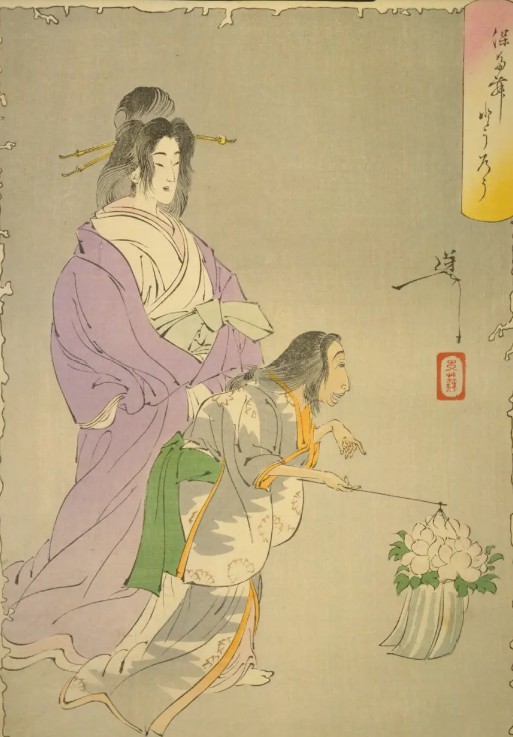 Tsukioka Yoshitoshi’s Botan Dōrō (The Peony Lantern), from his series Shinkei Sanjūrokkaisen (Thirty-six New Forms of Ghosts), depicts the ghost of a woman appearing on a summer night with a lantern decorated with peony flowers. It is a striking example of how Japanese ghost stories could be both haunting and beautiful.